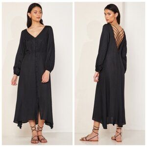 Free People Later Days Midi Dress Lattice Back Black Beachy Boho Sz‎ 12 B11